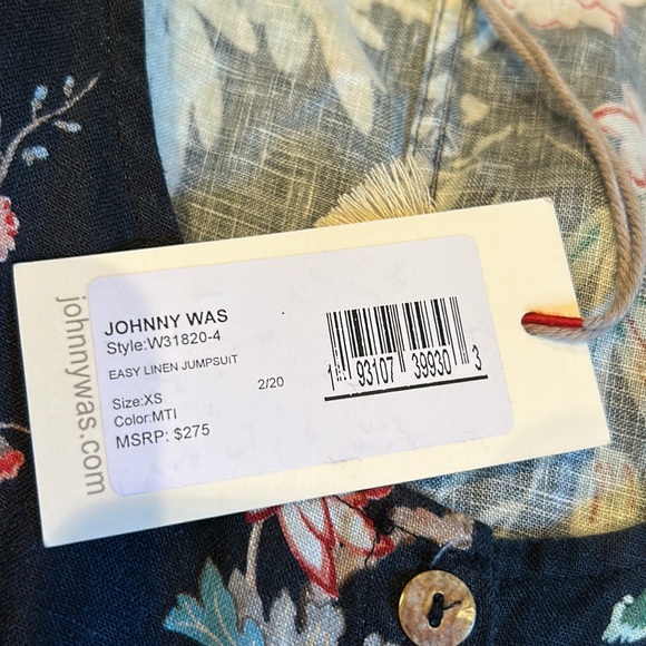 NWT JOHNNY WAS easy linen floral embroidered jumpsuit size XS/S - Picture 3 of 9